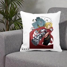 Perna Personalizata Fullmetal Alchemist Brotherhood Edward si Al Poster, 40x40 cm, Alba Mata, Husa Detasabila, Perna Inclusa, BEKZ®