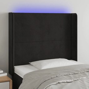 vidaXL Tăblie de pat cu LED, negru, 83x16x118/128 cm, catifea