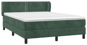 Pat box spring cu saltea, verde inchis, 140x200 cm, catifea Verde inchis, 140 x 200 cm, Culoare unica si cuie de tapiterie