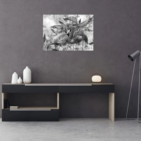 Tablou pe sticlă - Graffiti cu flamingo (70x50 cm)