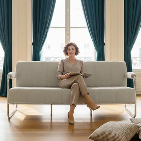 HOMCOM Canapea 3 Locuri Tapițată cu Chenille și Cusături Duble, Canapea Modernă cu Brațe și Picioare din Oțel, pentru Living, Birou și Dormitor, 174x75x76 cm, Bej | Aosom Romania