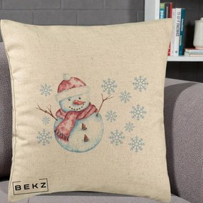 Perna Decorativa Om de Zapada Rosu cu Fulgi, 40x40 cm, Bej, Husa Detasabila, Perna Inclusa, BEKZ®