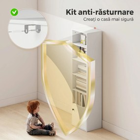 HOMCOM Bibliotecă verticală cu 6 niveluri și dulap, pentru living, dormitor și birou, 40x30x156 cm, albă | Aosom Romania