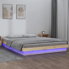 820012 vidaXL Cadru de pat dublu cu LED, 135x190 cm, lemn masiv dublu
