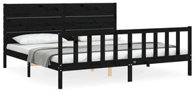 3192775 vidaXL Cadru pat cu tăblie 200x200 cm, negru, lemn masiv