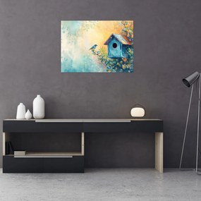 Tablou pe sticlă - Birdhouse, acuarelă, acuarelă (70x50 cm)