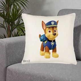 Perna Personalizata Chase PAW Patrol Albastru, 40x40 cm, Crem Reliefat, Husa Detasabila, Perna Inclusa, BEKZ®