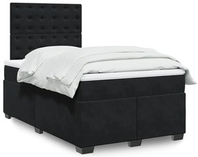 vidaXL Pat box spring cu saltea, negru, 120x200 cm, catifea