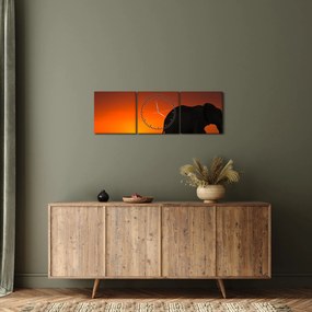 Tablou cu elefant în apus de soare (cu ceas) (90x30 cm)
