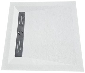 Cadita Dus Patrata HouseXL StoneCore Premium, 90x90 cm, Compozit Granit, cu Rigola Metalica Inclusa (Culoare: Gri)