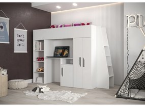 Pat pentru copii combinat 90 cm Puro 15 (alb mat + alb lucios + mânere gri). 1087101