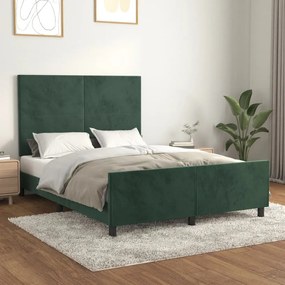 3125632 vidaXL Cadru de pat cu tăblie, verde închis, 140x190 cm, catifea