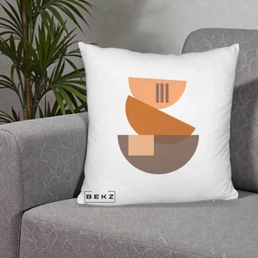 Perna Decorativa Geometric Bauhaus Boluri Portocaliu, 40x40 cm, Alb Pufos, Husa Detasabila, Perna Inclusa, BEKZ®