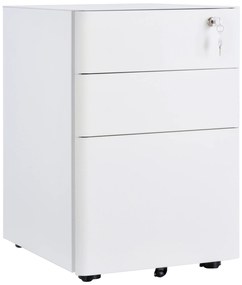 Vinsetto Fiset Metalic cu 3 Sertare și Sistem de Blocare, Mobilier de Birou pe Roti, 39x48x59cm, Design Compact, Alb | Aosom Romania