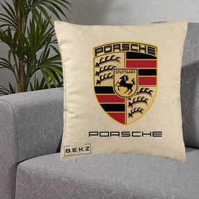 Perna Personalizata Porsche Stuttgart, 40x40 cm, Bej, Husa Detasabila, Perna Inclusa, BEKZ®