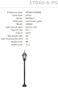 Stalp Exterior inaltime 98cm, Protectie IP44, MOONLIT