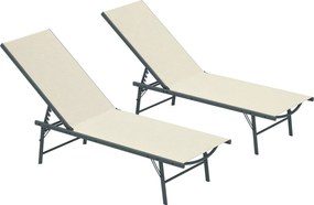 Outsunny Set de 2 șezlonguri pliabile din textilenă șezlong pentru grădină exterior reglabil 54 x 164 x 84 cm crem | Aosom Romania