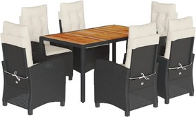 vidaXL Set mobilier de grădină cu perne, 7 piese, negru, poliratan