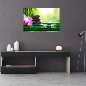 Tablou cu pietre pentru masaj și orhidee (90x60 cm)