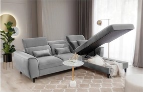 Colțar gri extensibil/cu spațiu de depozitare cu tapițerie din catifea (cu colț pe partea dreaptă/cu șezlong) Foble – ELTAP