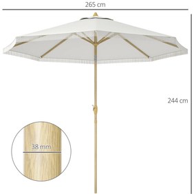 Outsunny Parasol de gradina inclinabil cu manivela si franjuri, stil boem, 8 spirote, Ø 265 x 244 cm alb | Aosom Romania