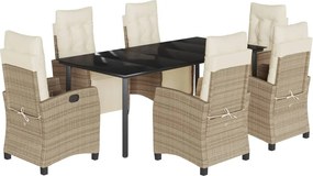 vidaXL Set de masă pentru grădină, 7 piese, cu perne, bej, poliratan