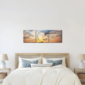 Tablou - Elefanți rătăcind în savană (cu ceas) (90x30 cm)