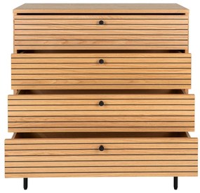 Comodă Kyoto, 4 sertare, furnir de stejar, natural, picioare din metal negru 80x40x85 cm