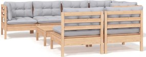 vidaXL Set mobilier de grădină cu perne gri, 8 piese, lemn masiv pin