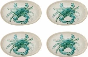 Set 4 farfurii ovale din ceramică verde cu crab sculptat, L29×H2,5×W18 cm, „Hadden”