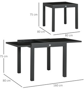 Outsunny Masă de Grădină Extensibilă cu Blat din Sticlă 80-160x80x75 cm Negru | Aosom Romania