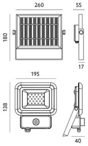 Proiector LED solar de exterior cu senzor LED/20W/3,7V 6500K IP65 4400 mAh