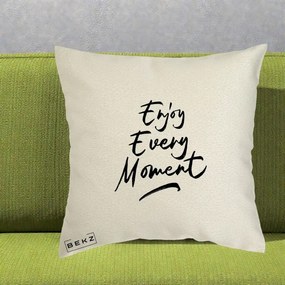Perna Decorativa Enjoy Every Moment, 40x40 cm, Ecru, Husa Detasabila, Perna Inclusa, BEKZ®