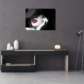 Tablou pe sticlă - Femeie cu pălărie (70x50 cm)