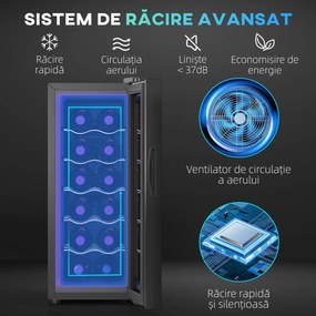 HOMCOM Frigider Termoelectric Dublu pentru 12 Sticle de Vin cu Ușă de Sticlă și Lumină LED, 26,5x51,5x65 cm, Negru | Aosom Romania
