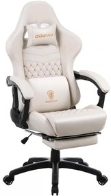 RESIGILAT- DOWINX Scaun gaming, ergonomic, suport lombar cu masaj, spătar înalt, reglabil, tetieră, suport picioare, rezistent 150 kg, piele PU, Ivory