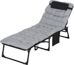 Outsunny Șezlong de Plajă Pliabil cu Spătar Reglabil, Pernă, Suport pentru Cap și Buzunar, 58x189x32.5 cm, Gri Deschis | Aosom Romania
