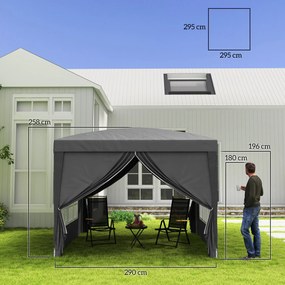 Outsunny Foișor de Grădină Impermeabil, cu Panouri Laterale Pliabile din Oțel și Acoperiș, 2,95x2,95x2,58 m, Gri | Aosom Romania