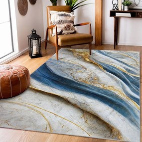 Covor tip traversă albastru lavabil 80x200 cm Golden Spill – Mila Home