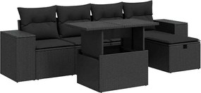 vidaXL Set mobilier de grădină cu perne, 6 piese, negru, poliratan