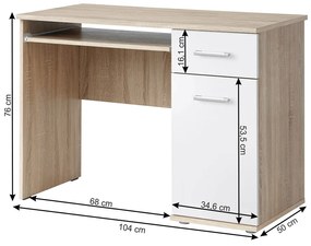 Birou Pc , stejar sonoma  alb , 104 cm lungime , Bortis Impex