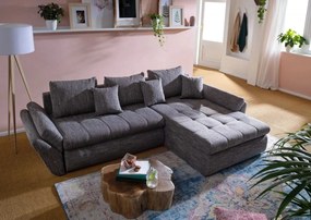 Colțar extensibil dumonde cu ladă de depozitare si sezut confortabil din spuma high-density, Loana Magma Grey II 270x185 cm