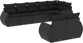 vidaXL Set mobilier de grădină cu perne, 8 piese, negru, poliratan