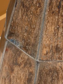 Brad decorativ din sticlă și metal, argintiu, formă conică, bază geometrică în trepte, finisaj patinat, 105 x 37 cm, „Grafik”