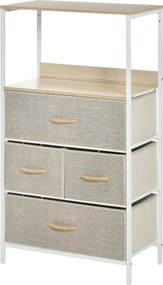 HOMCOM Comodă cameră mobilier de depozitare comodă 4 sertare din țesătură pliabile și detașabile cu rafturi deschise și cadru de metal, comodă pentru sufragerie, cameră, intrare, gri deschis | Aosom Romania
