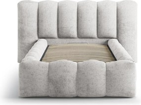 Pat gri tapițat cu spațiu de depozitare cu somieră 90x200 cm Lupine – Micadoni