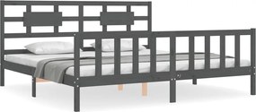 vidaXL Cadru pat cu tăblie 200x200 cm, gri, lemn masiv
