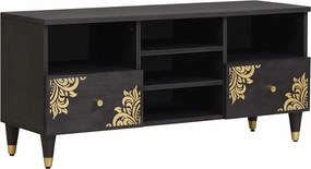 vidaXL Cabinet TV cu sertar Negru 100 x 33 x 46 cm Lemn de mango solid