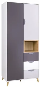 Dulap cu rafturi Juna 2 (alb + grafit + gri + stejar lefkas). 1087398