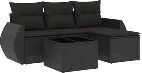 vidaXL Set mobilier de grădină cu perne, 5 piese, negru, poliratan